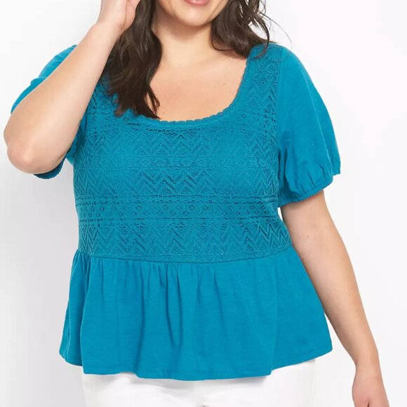Lane Bryant Classic Short Puff-Sleeve Square-Neck Peplum Shirt Women's 14/16 - Picture 1 of 7
